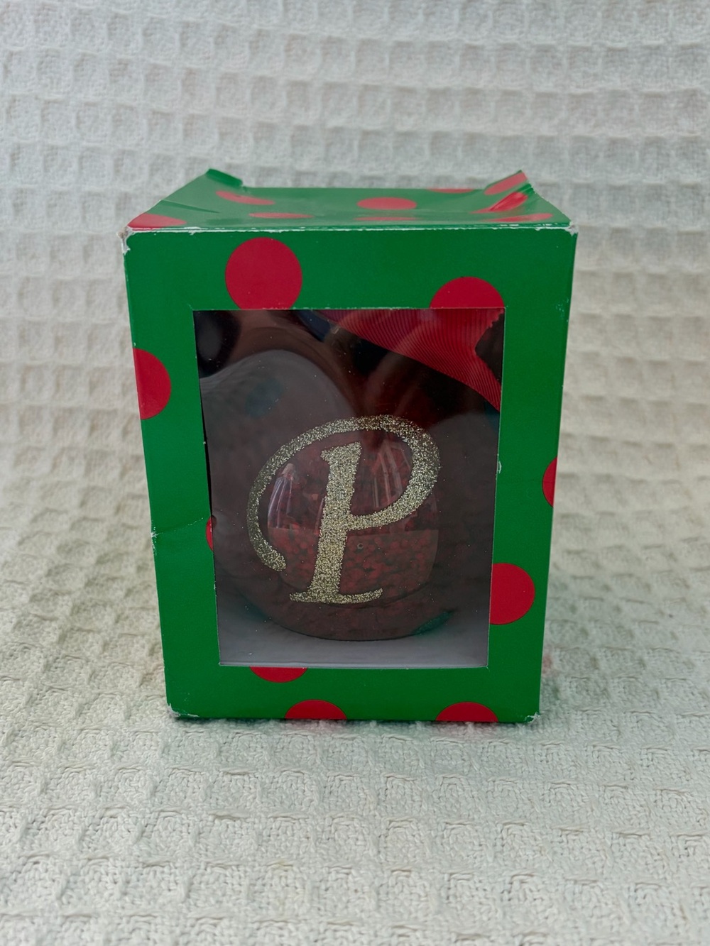 The Christmas Tree Shops Monogram P Red Glitter Ornament With Polka Dots & Bow